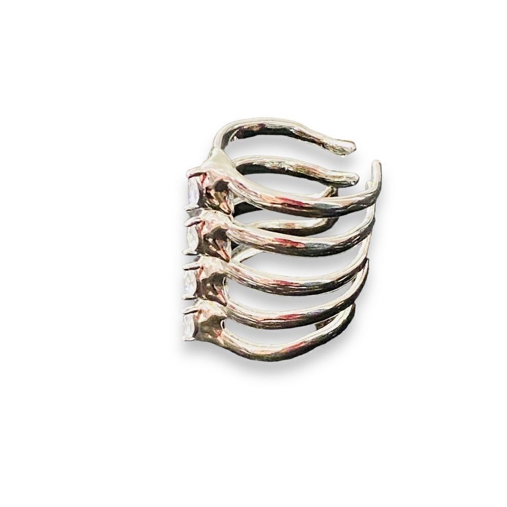 Silver Cut Out Rib Cage Statement Ring - Picture 3 of 4